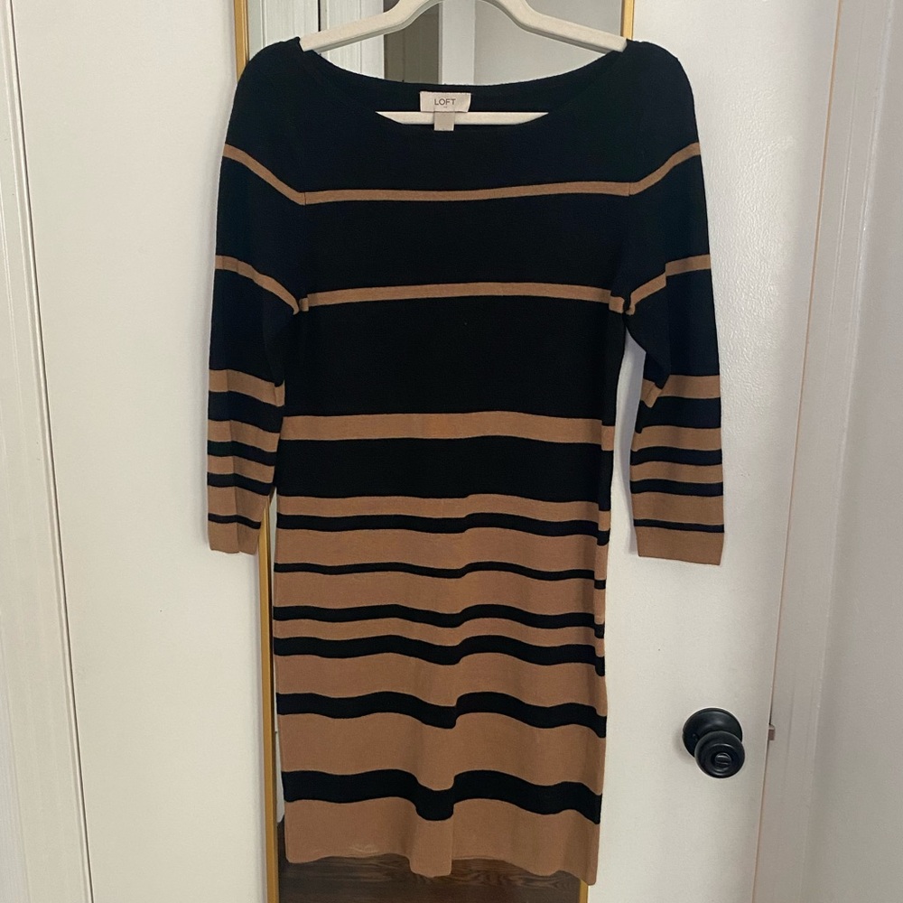 Loft 3/4 Sleeve Stripe Dress Size S